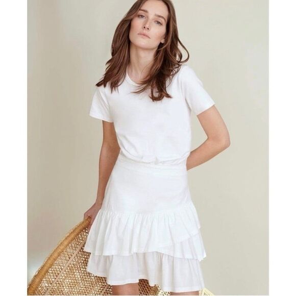 Veronica Beard Dresses & Skirts - Veronica Beard White Mixed Media T-Shirt Ruffle Dress Small Asymmetrical Casual